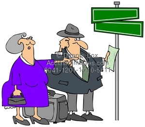 Stock Photo Clipart Image  Lost Elderly Couple Checking A Map For