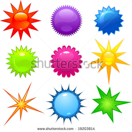 Vector Clip Art Illustration Of Glossy Stars And Bursts In Various