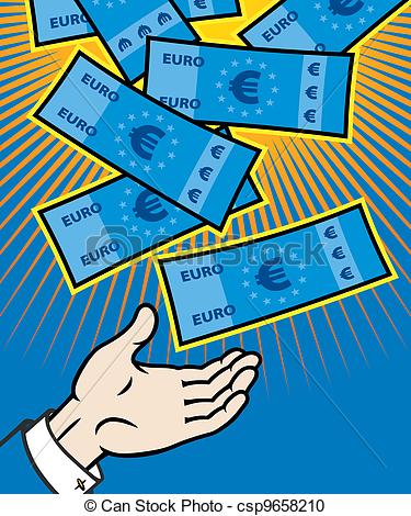 Vector Clipart Of Jackpot Money From Heaven   Money Euro Banknotes    