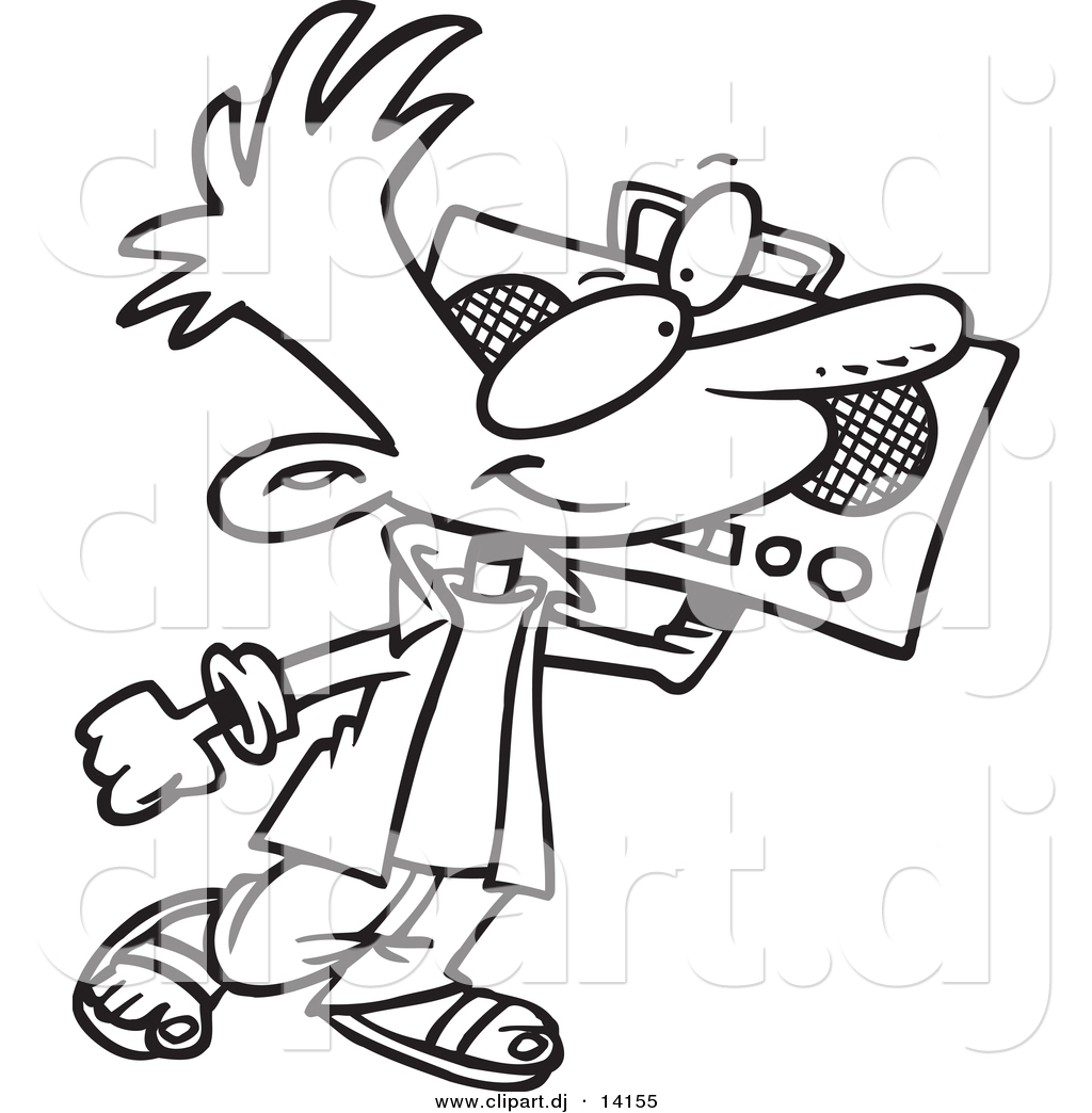 Vector Of Cartoon Boy Carrying A Boom Box   Coloring Page Outline By    