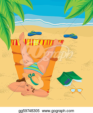 Young Woman Napping On The Beach  Clipart Illustrations Gg59748305