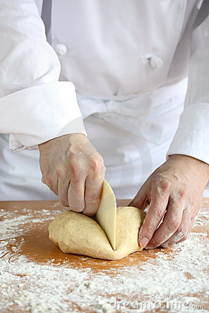 Baker Making Breadcutting A Dough Stock Photos   Image  20663523