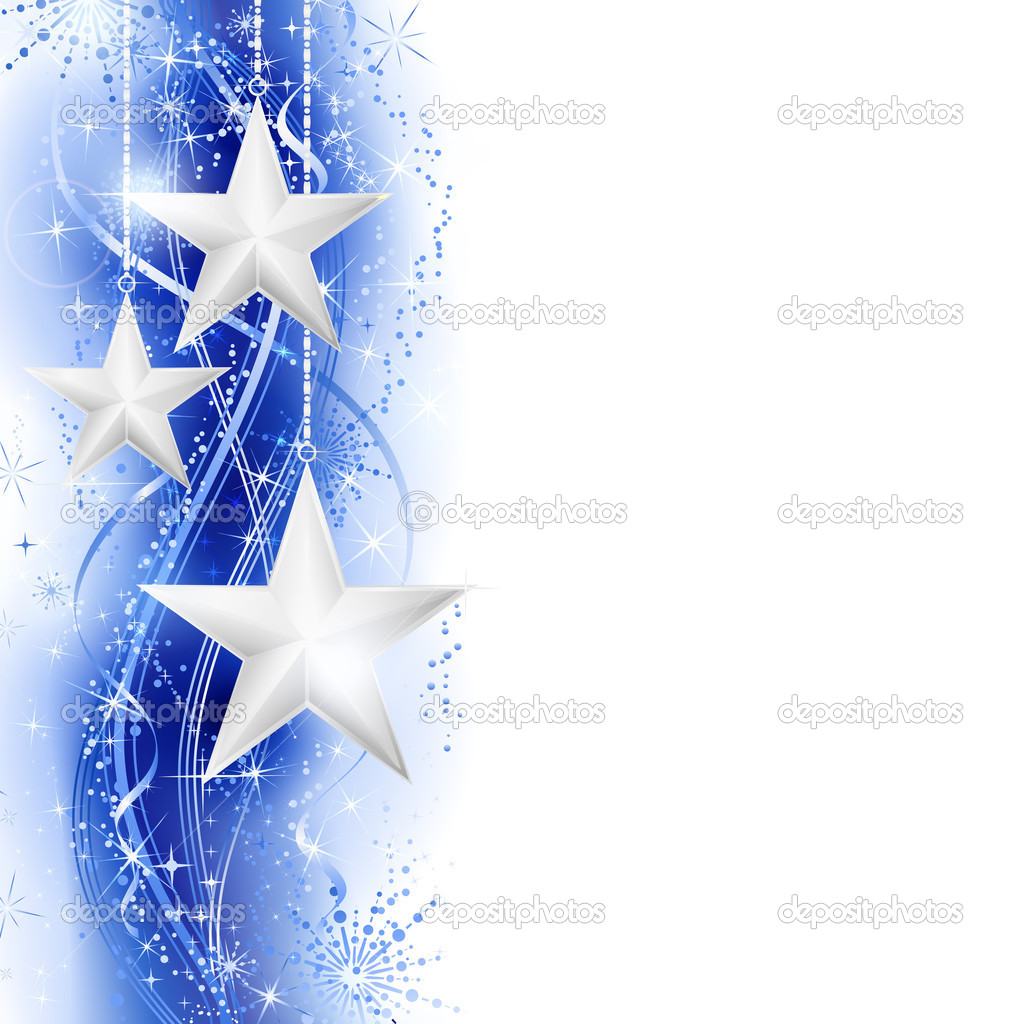 Border Frame With Silver Stars Hanging Over A Blue Silver Wavy