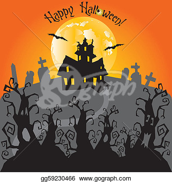 Clip Art   Haunted Forest With Trail That Leads To A Haunted House And