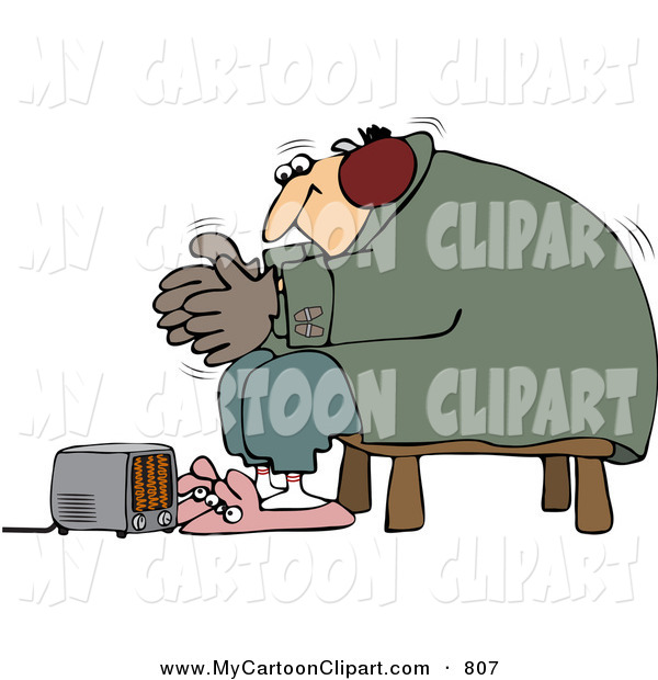 Clip Art Of A Cold White Man Wearing Bunny Slippers And Muffs By A