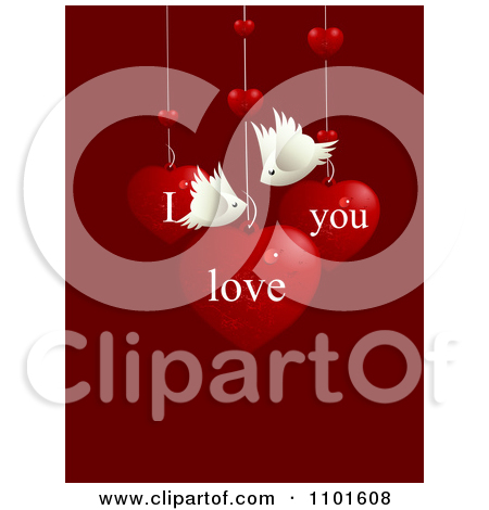 Clipart Dove Pair With I Love You Hearts Over Red   Royalty Free