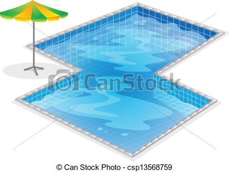 Clipart Vector Of A Swimming Pool With A Beach Umbrella   Illustration