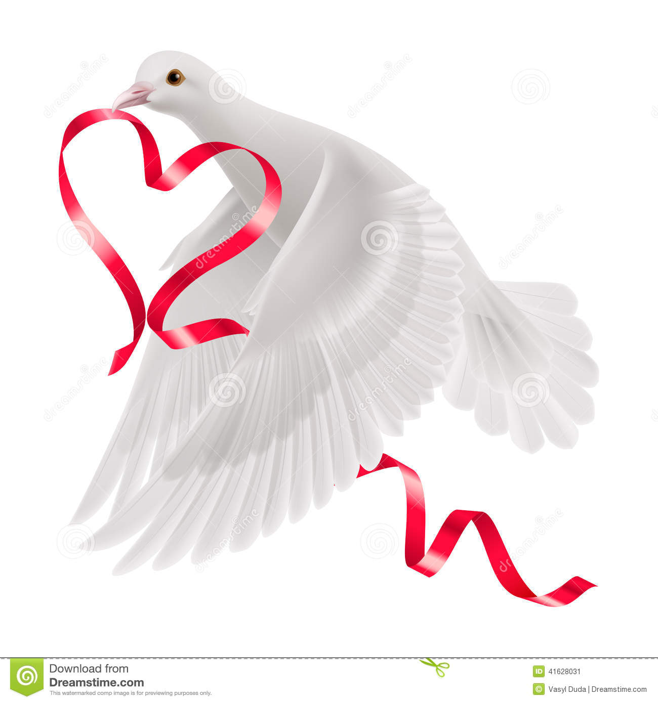 Dove With Red Ribbon On The White Background