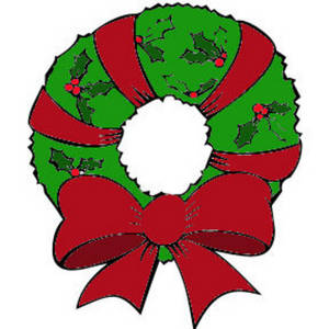 Free Color Clipart Picture Of A Christmas Wreath Wrapped With A Red