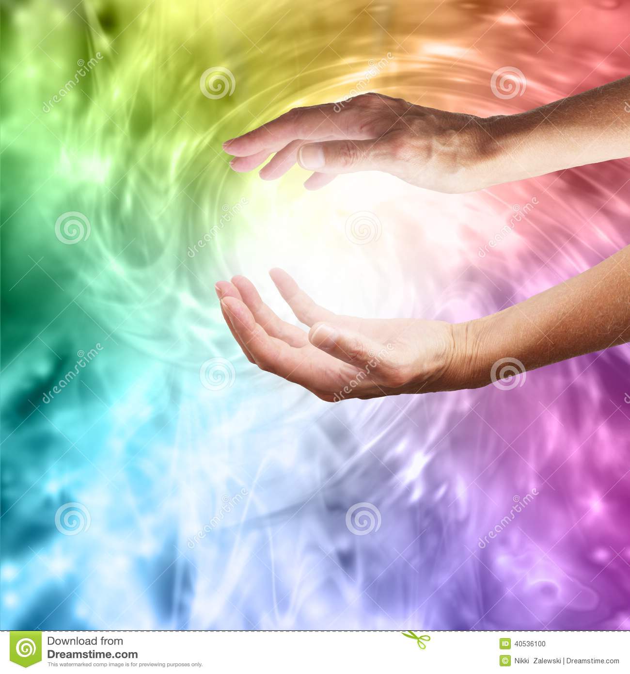 Healing Hands With Vibrant Rainbow Vortex Stock Photo   Image