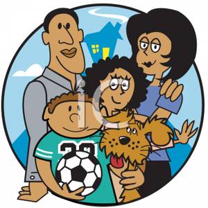 Hispanic Family And Their Dog   Royalty Free Clipart Picture