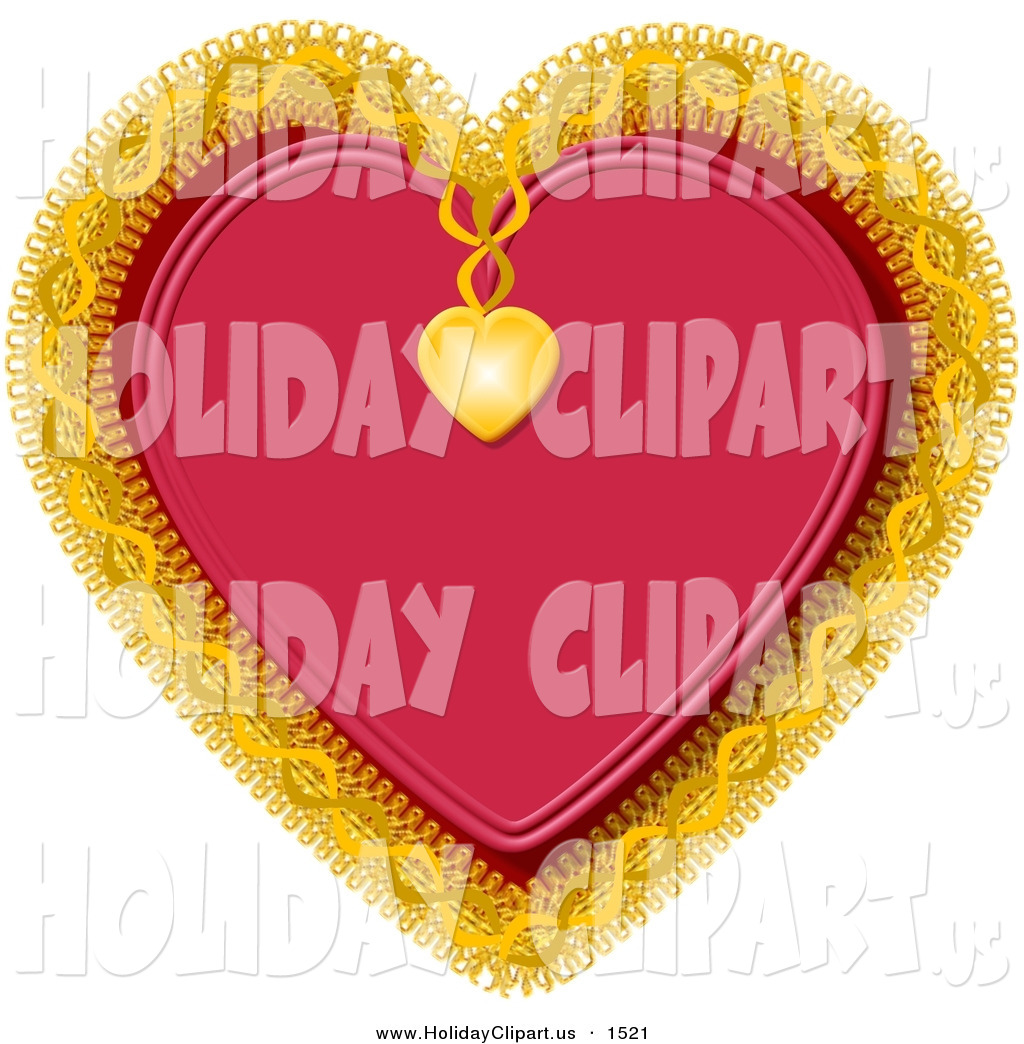 Holiday Clip Art Of A Red Heart Decorated With Gold Trim And A Small    