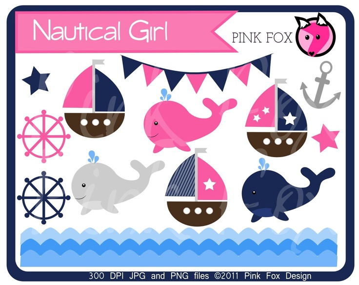 Instant Download Baby Girl Sailing Clip Art Whale Clipart Sail Boat    