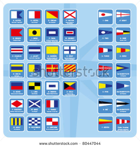 International Nautical Flags With Descriptions   Stock Vector