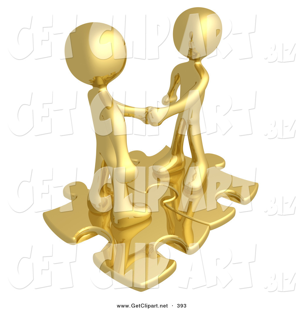 Larger Preview  3d Clip Art Of A Pair Of Gold People Shaking Hands    