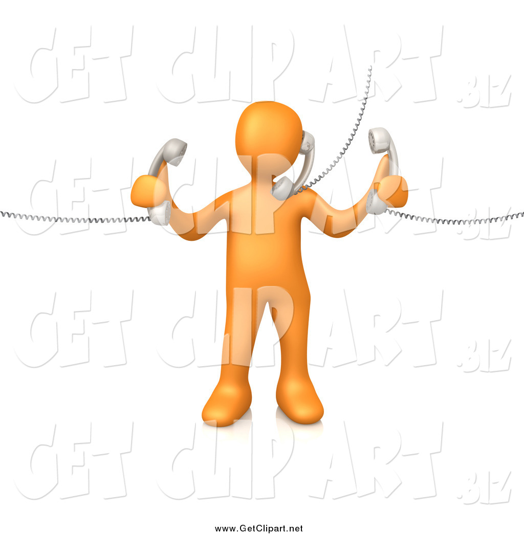 Larger Preview  Clip Art Of A 3d Orange Guy Handling Three Customer    