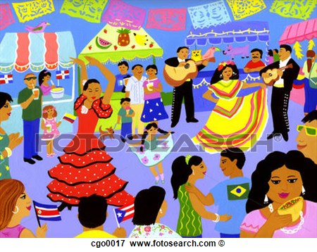 Latin American Street Festival View Large Illustration