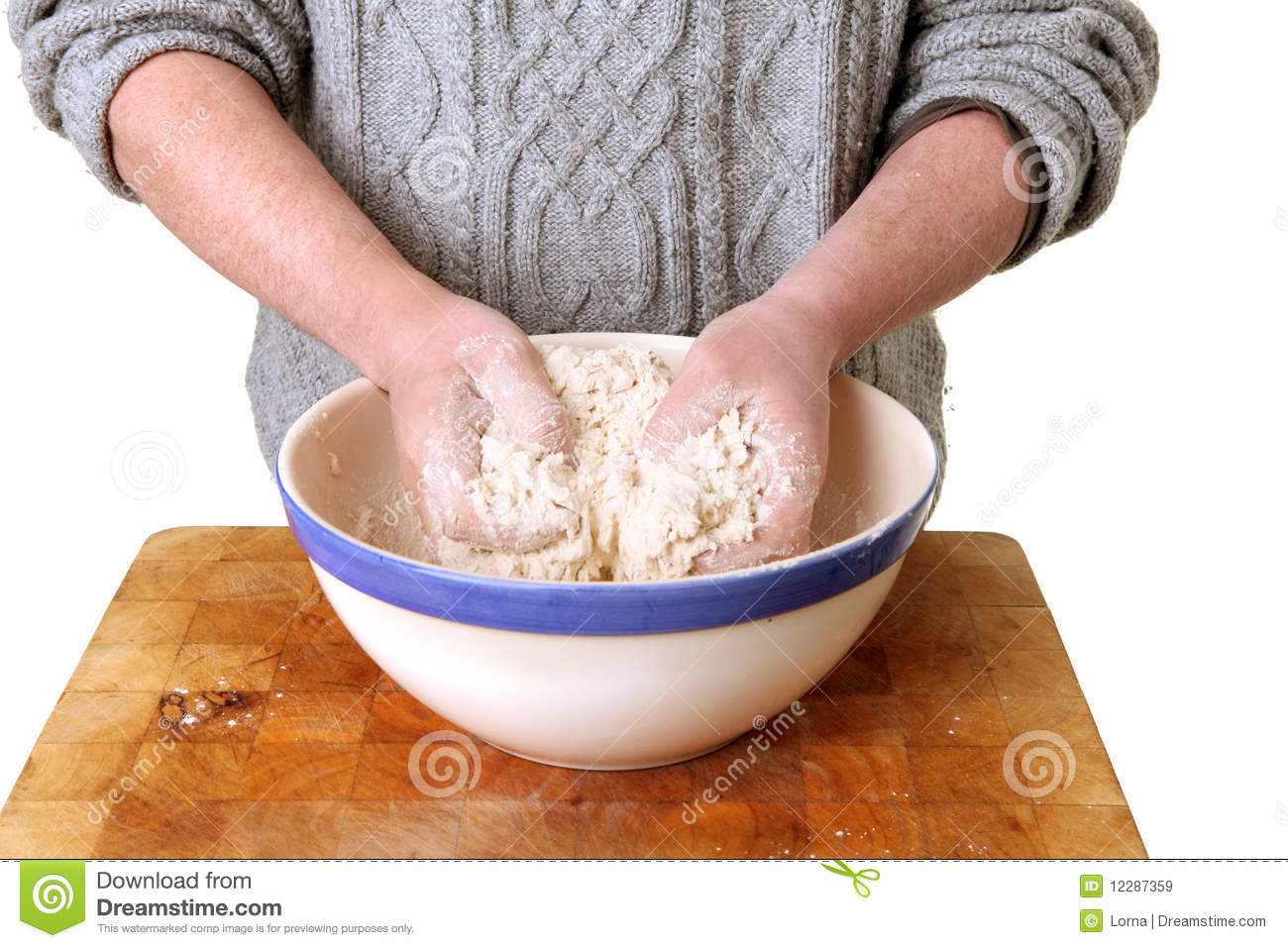 Making Bread Kneading Dough With Hands And White Flour  Cooking    