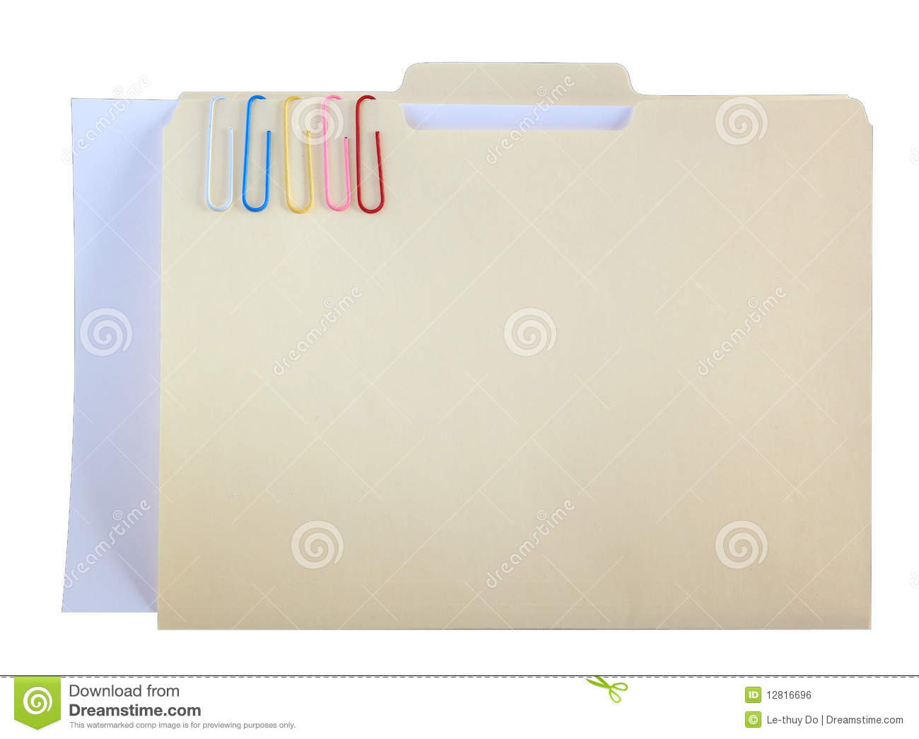 Manila Folder And Five Papper Clips With Blank Paper Clipping Path
