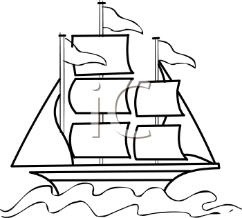 Or Sailing Ship With Flags Flying   Royalty Free Clipart Illustration