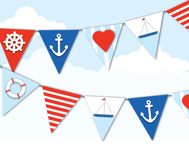 Printable Nautical Bunting Sailor Navy Red By Paperscissorspop