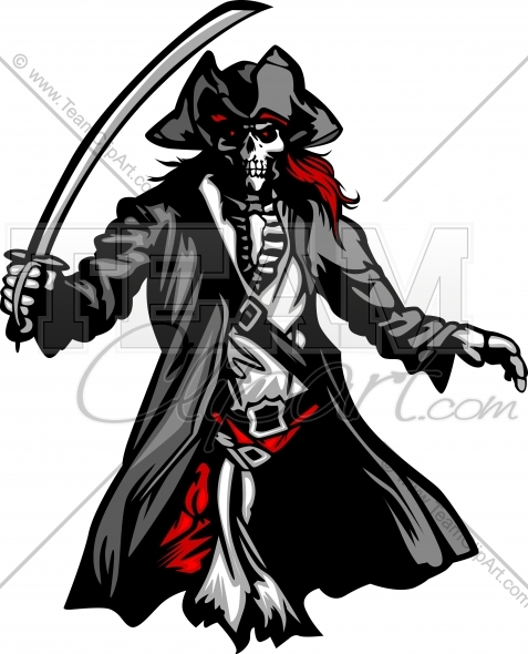 Raider Clipart   Skeleton Pirate With Sword And Hat Vector Image