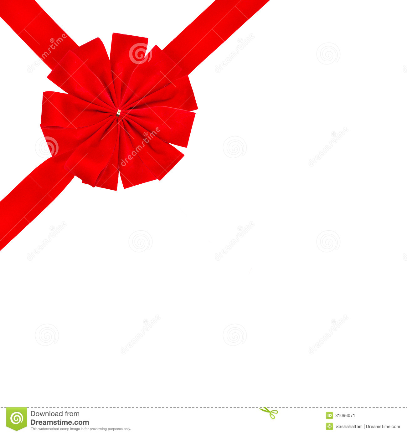 Red Velvet Gift Bow And Ribbon In The Corner Isolated On White
