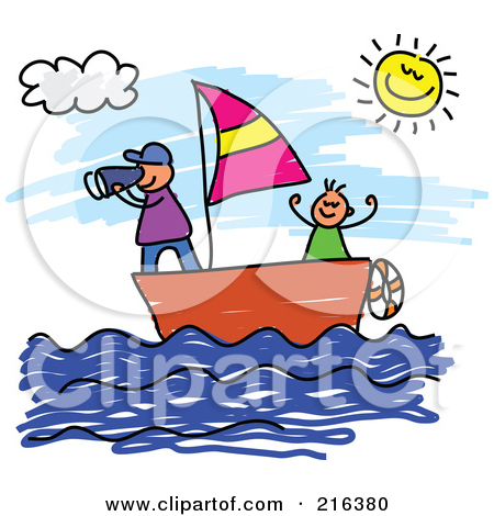Rf  Clipart Illustration Of A Childs Sketch Of Boys Sailing A Boat