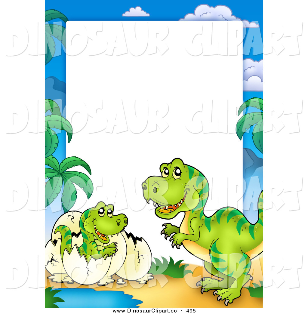 Vector Clip Art Of A Cute Mother And Hatching Baby T Rex Frame Around