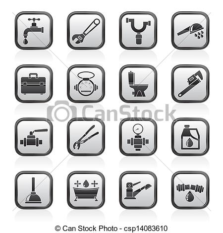 Vector Clip Art Of Plumbing Objects And Tools Icons   Vector Icon Set    