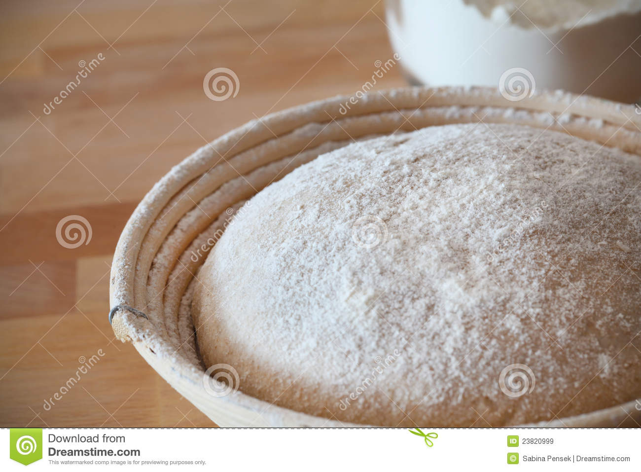 Whole Grain Dough Proofing In A Baneton Basket Royalty Free Stock