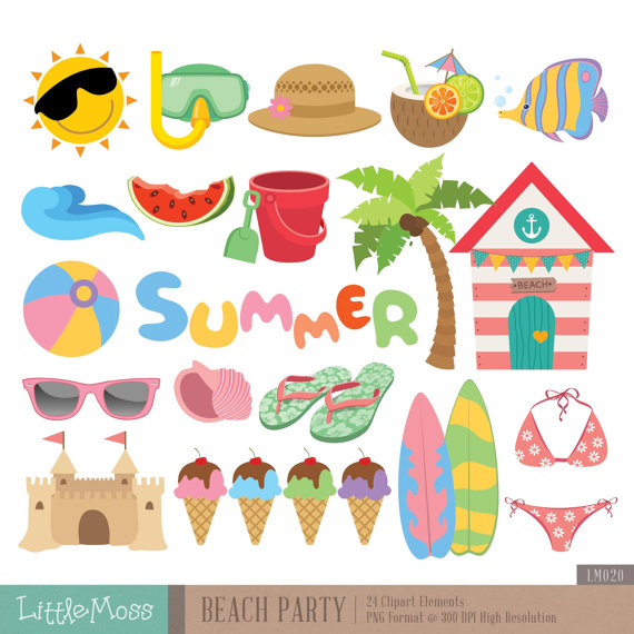 Beach Party Digital Clipart Summer Clipart By Littlemoss On Etsy