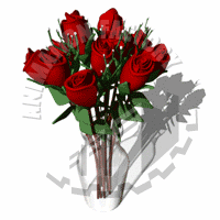 Bouquet Of Roses Blooming In Glass Vase Animated Clipart