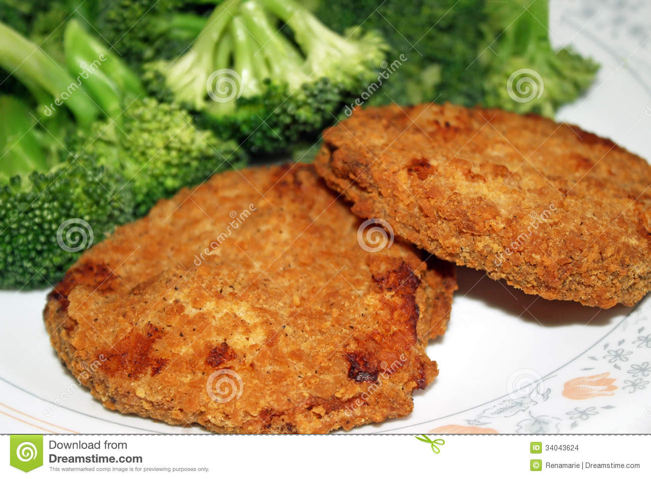 Chicken Patties And Broccoli Stock Images   Image  34043624