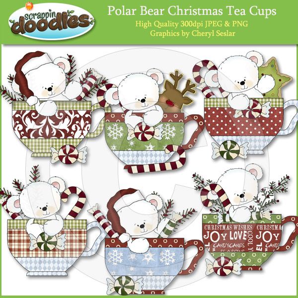 Christmas Tea Clipart   Polar Bear Christmas Tea Cups Download