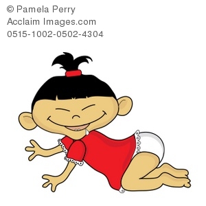 Clip Art Illustration Of A Cartoon Asian Baby Girl Crawling   Acclaim