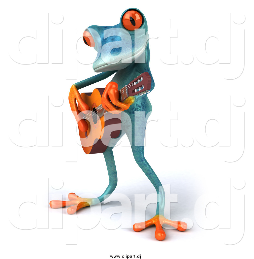 Clipart Of A 3d Turquoise Frog Playing A Guitar By Julos    15755