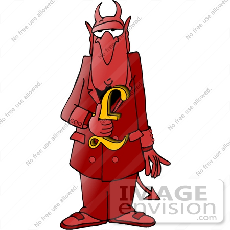 Clipart Of A Red Devil Man In A Red Suit With Horns And A Forked Tail