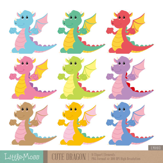 Cute Dragon Digital Clipart By Littlemoss On Etsy