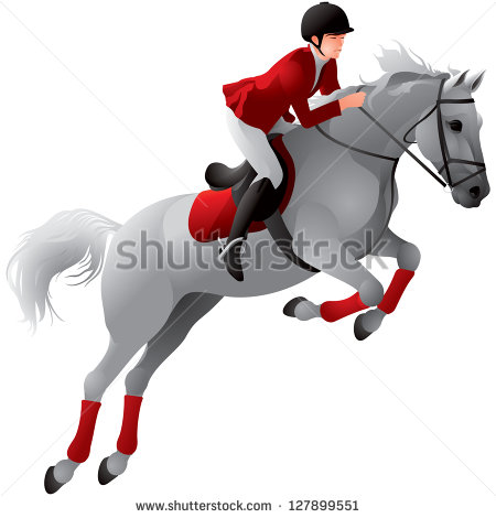 Equestrian Sport Girl Rider In Red Uniform On The White Horse Show    