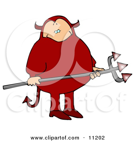 Fat Man In A Red Devil Costume Carrying A Pitchfork