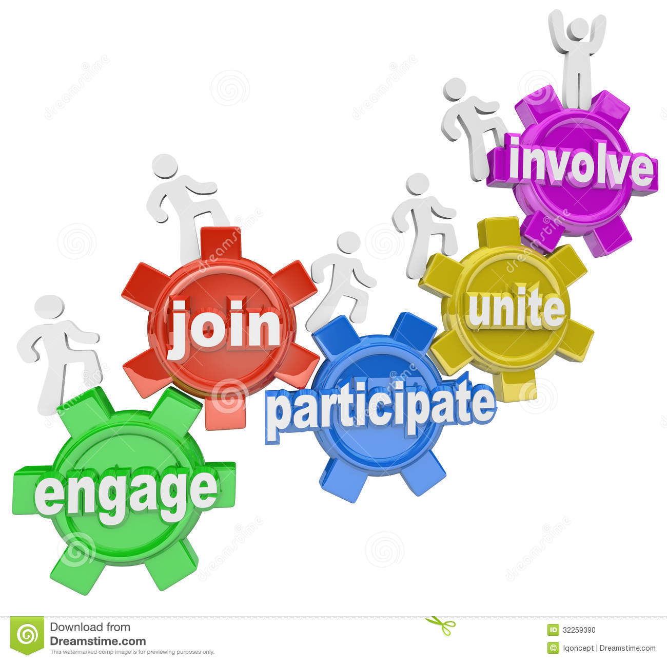 Participate People Climbing Gears Join Engage Involve Stock Photo