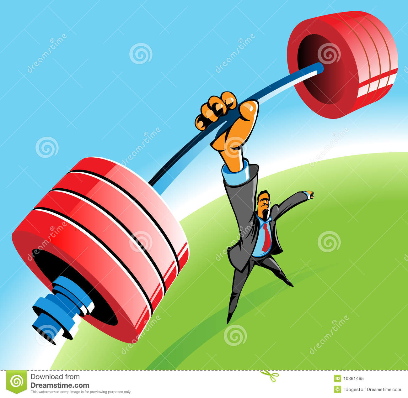 Powerful Businessman Lifting Barbell By One Hand  Vector Illustration
