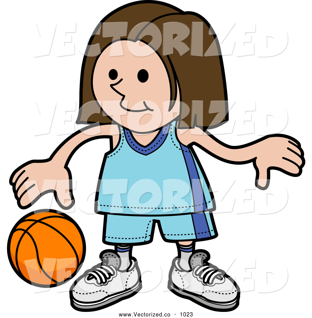 Royalty Free Clipart Of A Cute Sporty Girl In A Blue Uniform Dribbling    