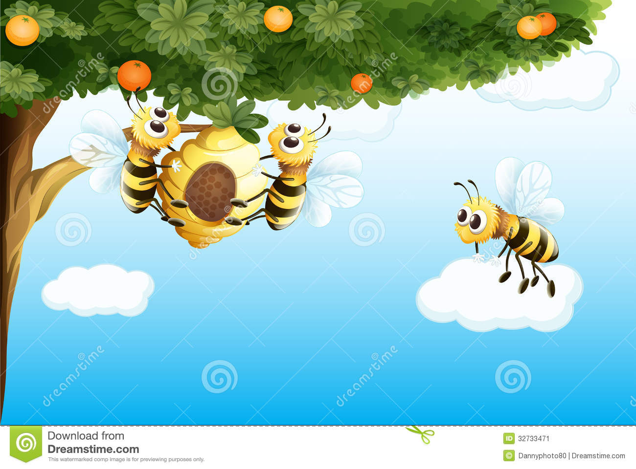 Three Bees With A Beehive Stock Image   Image  32733471