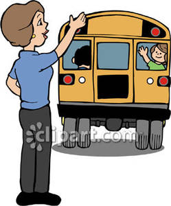     To Her Child Leaving On A School Bus Royalty Free Clipart Picture