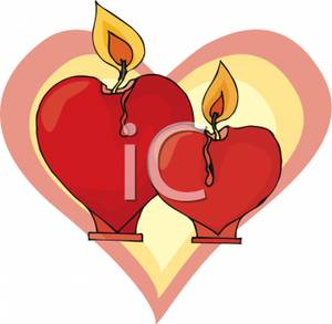 Two Burning Heart Candles Clipart Image