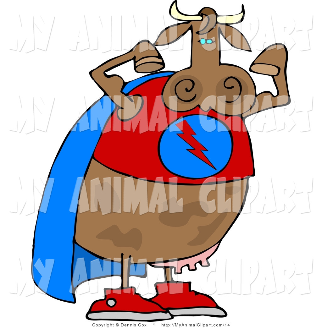Vector Clip Art Of A Strong Superhero Cow Wearing A Cape And Flexing    