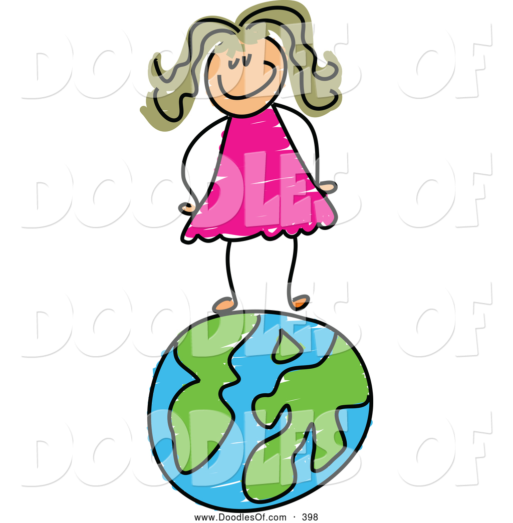 Vector Clipart Of A Happy Girl Standing On A Globe Of Earth By Prawny