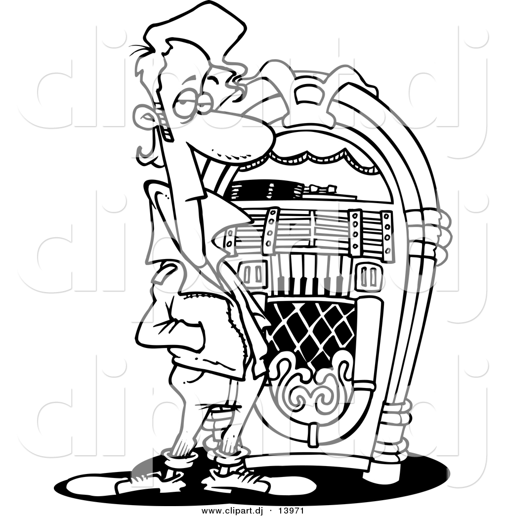 Vector Of Cartoon Greaser By A Juke Box   Coloring Page Outline By Ron    